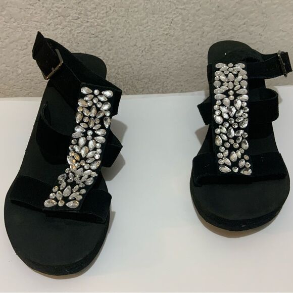 Grazie Embelished Platform Black Sandals 11 - Picture 2 of 12